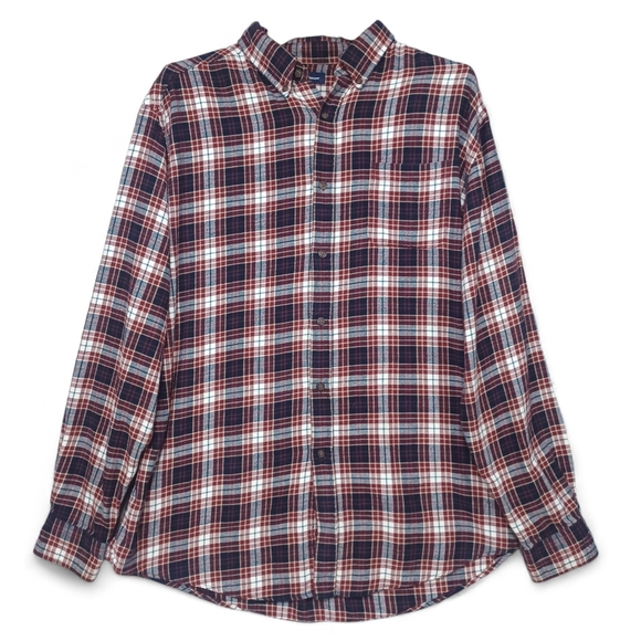 Croft & Barrow Mens XL Plaid Flannel Shirt Navy Red 100% Cotton Button Up Cabin - Picture 2 of 11